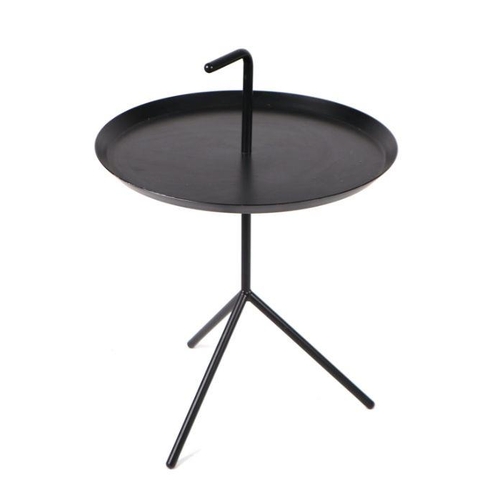 781 - A mid century modern inspired circular metal side table on a triform base, 48cms diameter.