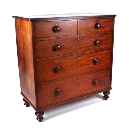 783 - A Victorian mahogany chest of two short and three graduated long drawers, on turned legs, 107cms wid... 