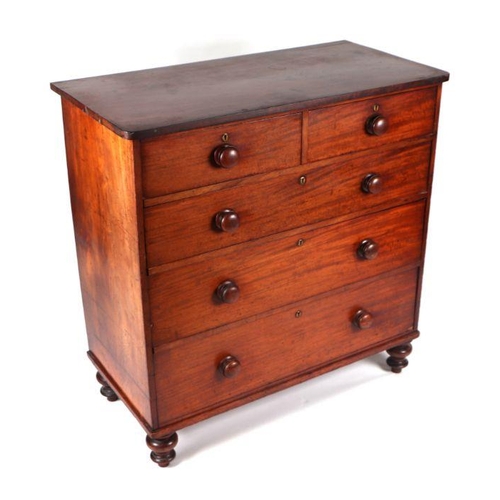 783 - A Victorian mahogany chest of two short and three graduated long drawers, on turned legs, 107cms wid... 