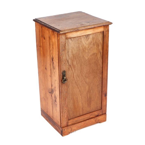 784 - A late 19th century pine pot cupboard, 39cms wide; together with a similar pot cupboard, 39cms wide ... 