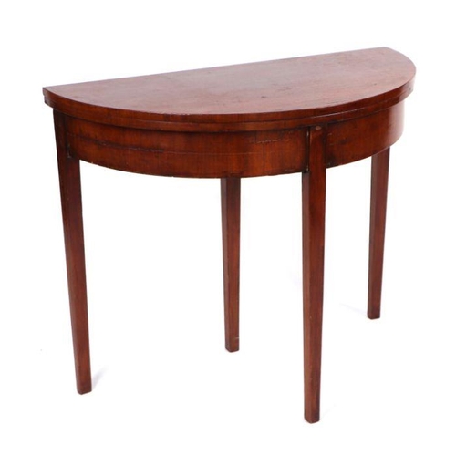 790 - A Georgian style mahogany D-end fold-over card table on square tapering legs, 92cms wide.