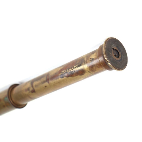 91 - A WWI British Army three-draw telescope by Ross of London, 90cms long extended, 27cms closed.