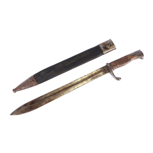 95 - A German (1889/05) Butcher bayonet with leather scabbard, 52cms long.