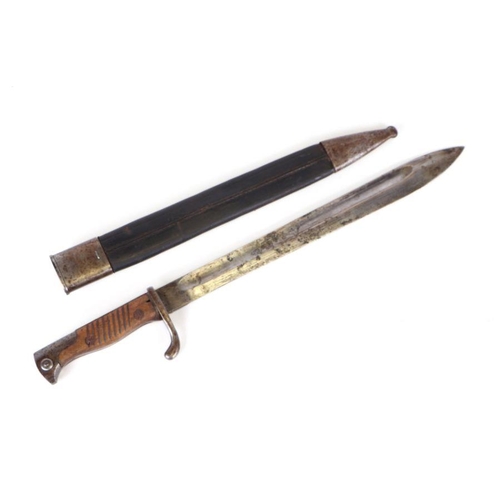 95 - A German (1889/05) Butcher bayonet with leather scabbard, 52cms long.