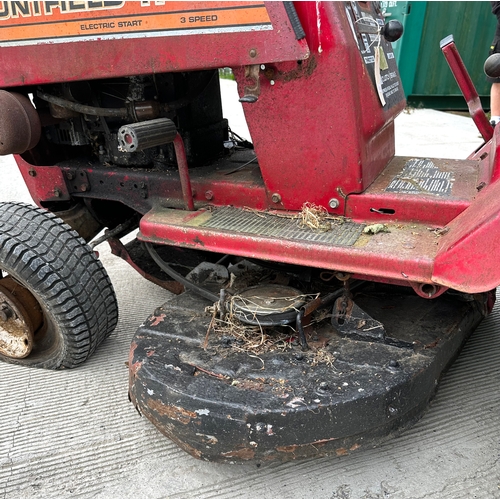 19 - A Mountfield No. 11 electric start three-speed ride on lawn mower with 36ins deck.