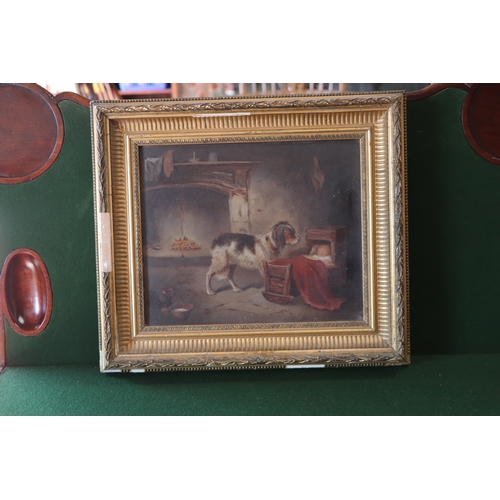 162 - 19th century school - Study of a Dog Watching over a Baby in a Crib - oil on canvas, framed, 30 by 2... 