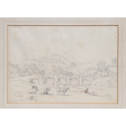 204 - William Delamotte (British 1775-1863) - Pastoral Scene with a Bridge in the Distance and Cattle in t... 