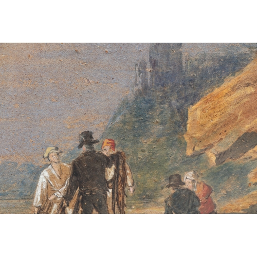 203 - William Payne (1760-1830) - A Shore Scene with Fisherfolk - watercolour, artist information to verso... 