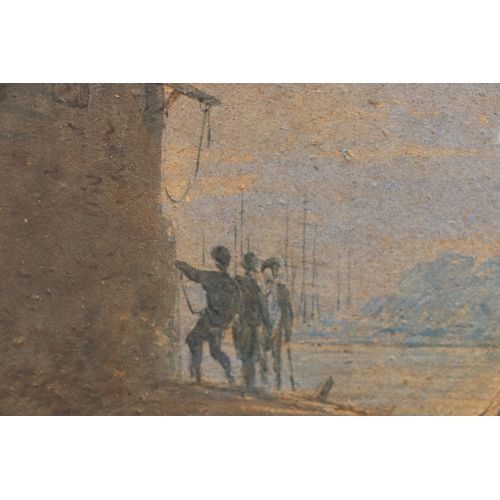 203 - William Payne (1760-1830) - A Shore Scene with Fisherfolk - watercolour, artist information to verso... 