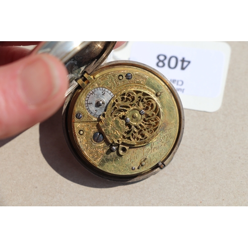 408 - A George III silver pair cased pocket watch, the white enamel dial with Roman numerals and fitted wi... 