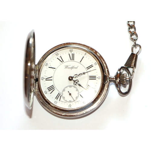 419A - A Woodford half hunter pocket watch, model number 1011 with Albert chain, cased with certificate.