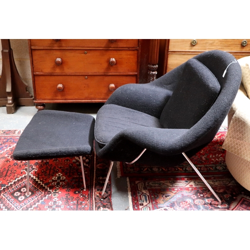 782 - A  1980's mid century design upholstered tub chair with matching footstool (2).