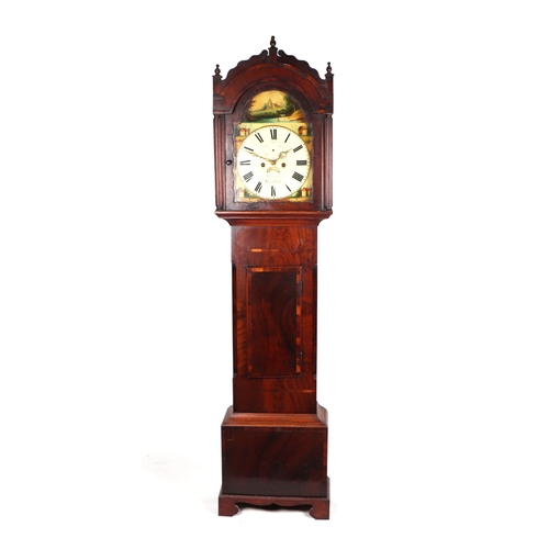 626 - A longcase clock, the 30cm painted square arch dial with Roman numerals, subsidiary seconds dial and... 