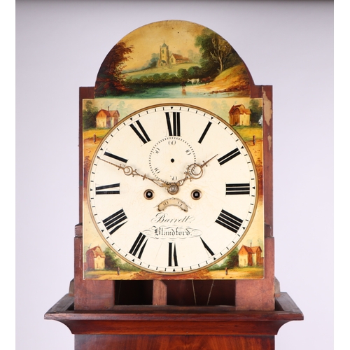 626 - A longcase clock, the 30cm painted square arch dial with Roman numerals, subsidiary seconds dial and... 