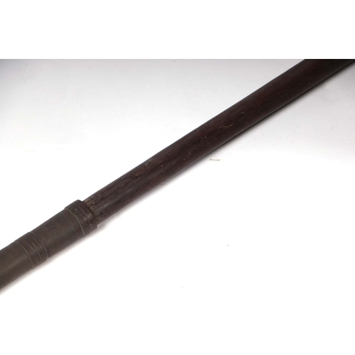 91 - An African Congo spear with steel tip, bronze mounts and feral, with original Hardwood shaft, 210cm ... 