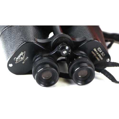 100 - A pair of Pegasus no. 7783, 10x50 binoculars in carrying case; a pair of Aquilus 8x30 binoculars, ca... 