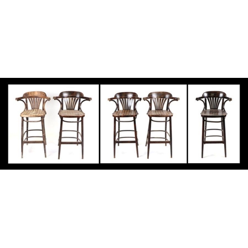 1000 - A set of five Thonet style bentwood bar stools (5).