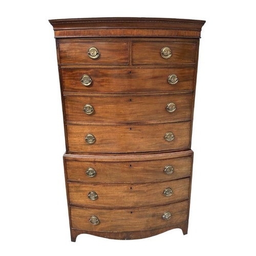 1010 - A Regency mahogany bowfront chest on chest with two short and six graduated long drawers, on bracket... 