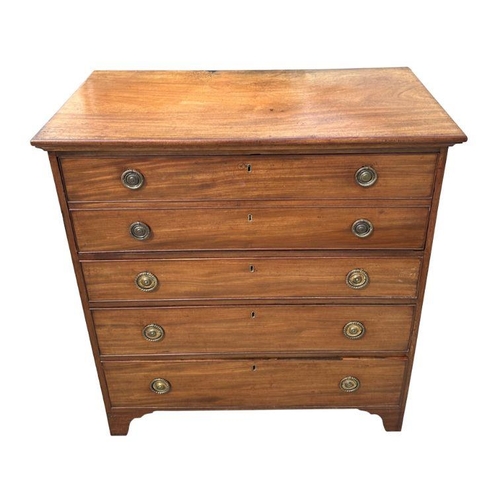 1011 - A George III mahogany secretaire chest, the secretaire section with fitted interior of thirteen draw... 