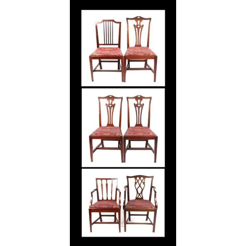 1021 - A harlequin set of George III style mahogany dining chairs with drop in seats (4+2).