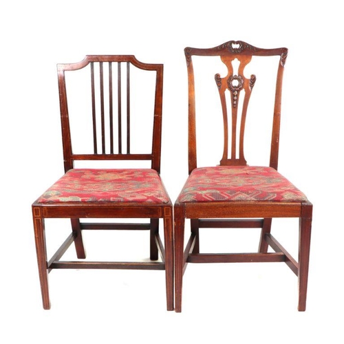 1021 - A harlequin set of George III style mahogany dining chairs with drop in seats (4+2).