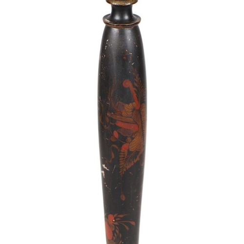 115 - An early 20th century chinoiserie standard lamp decorated with gilt figures on a black ground.