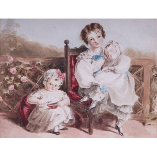 139 - A Regency study of three young children seated on terrace, watercolour, framed & glazed, 18 by 2... 