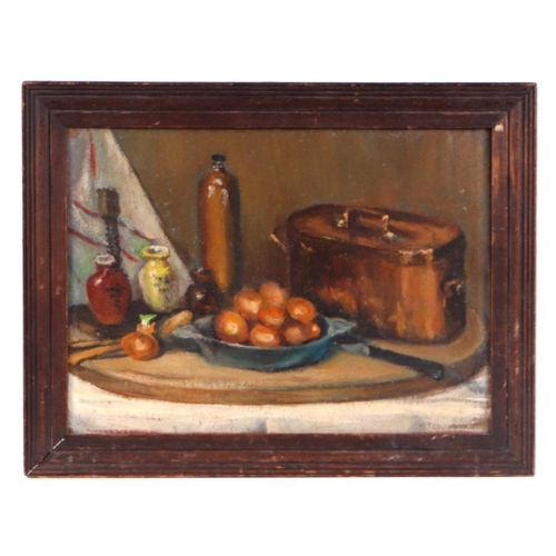 140 - Early 20th century school - Still Life of Fruit and Vases on a Table - indistinctly signed 'Charmon ... 