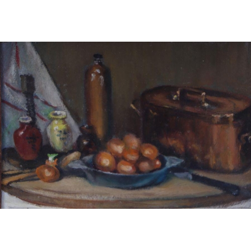 140 - Early 20th century school - Still Life of Fruit and Vases on a Table - indistinctly signed 'Charmon ... 