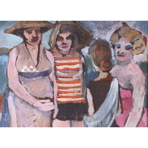 142 - Modern British - Study of Two Women Wearing Hats - oil on board, framed, 34 by 41cms; together with ... 