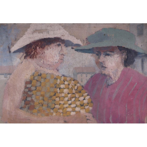 142 - Modern British - Study of Two Women Wearing Hats - oil on board, framed, 34 by 41cms; together with ... 