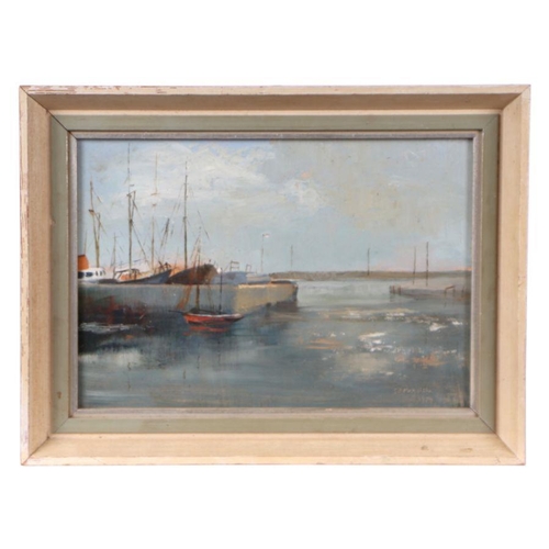 144 - S R Michalski (20th century school) - Evening in Lowestoft Harbour - signed & dated 1974 lower r... 