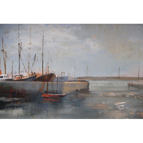 144 - S R Michalski (20th century school) - Evening in Lowestoft Harbour - signed & dated 1974 lower r... 