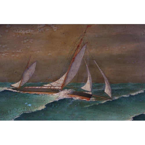 145 - 19th century school - A Schooner in Rough Seas - oil on board, framed, indistinct description and da... 