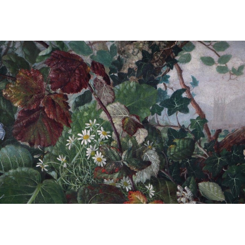 149 - R J Mackay (Victorian school) - Brambles and Butterflies - signed & dated 1878 lower left, oil o... 