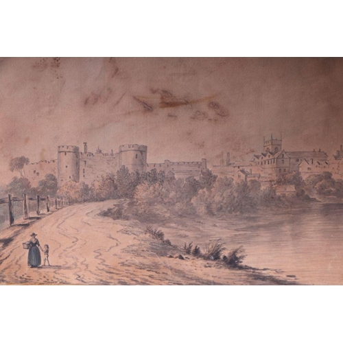 151 - W Burgh (18th century school) - Figures on a Path with a Castle in the Background - signed & dat... 