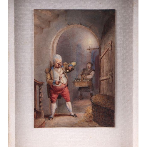 155 - 18th / 19th century school - A Drunken Man Refilling His Wine Glass at the Bottom of a Staircase - w... 