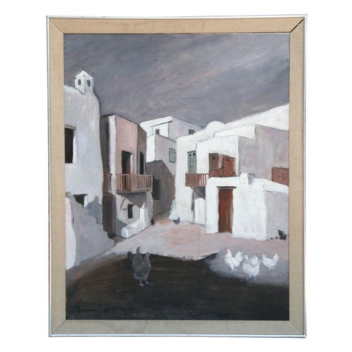 161 - Pascal de Souza (Indian b1928) - Mykonos Quarters - signed and dated 1965, oil on canvas, framed,