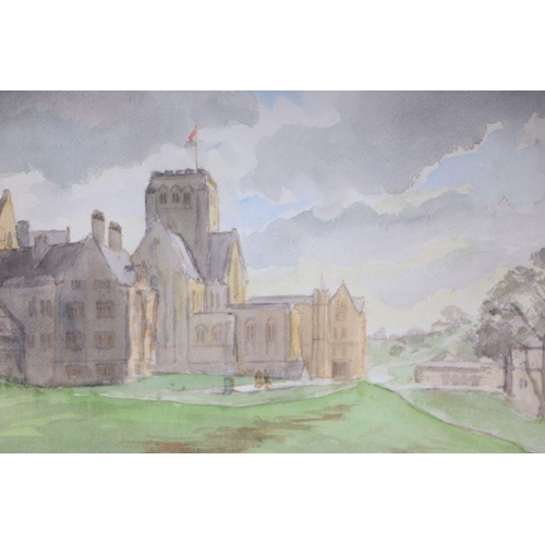 168 - 20th century British - Study of a Church - monogrammed and dated '85 lower right, watercolour, frame... 