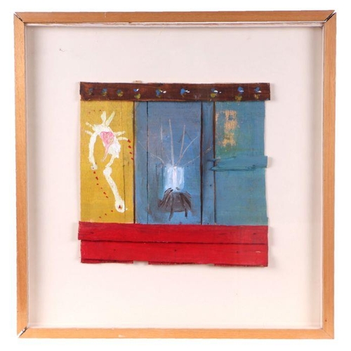 176 - 20th century school - mixed media study painted on wood, framed & glazed, overall 49 by 51cms.