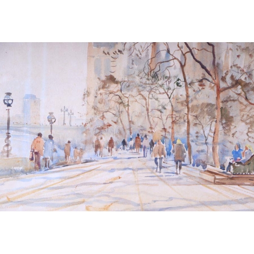 181 - Continental school - Figures on a River Embankment - watercolour, framed & glazed, 63 by 49cms.