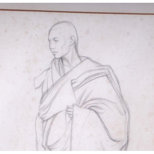 188 - Mid 20th century Burmese school - Study of a Monk - indistinctly signed lower right, pencil sketch, ... 