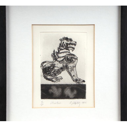 196 - S Patterson (Modern British) - Chinthe - (Burmese temple lion), limited edition 15/20 etching, frame... 