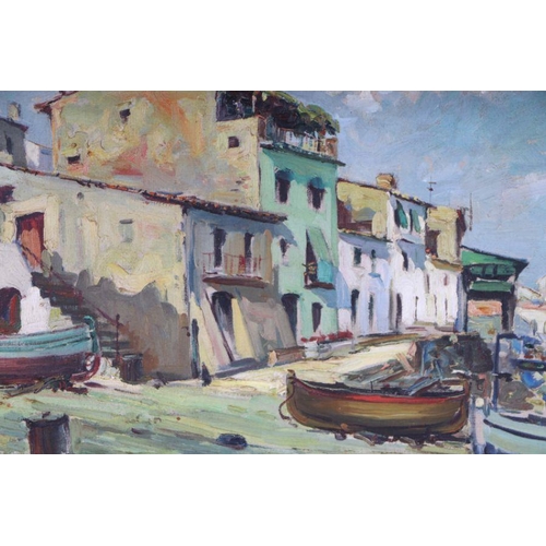 197 - Mid 20th century school - Harbour Scene - indistinctly signed & dated '54 lower right, oil on ca... 