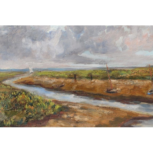 200 - J H Tracy ? (20th century British) - Estuary at Low Tide - signed lower right, oil on canvas, unfram... 