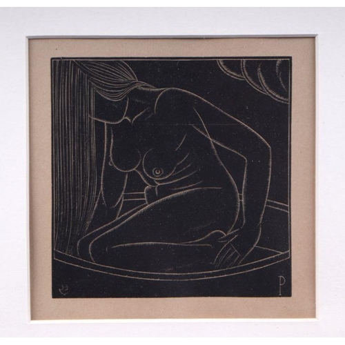 205 - Eric Gill (1882-1940) - Petra - Girl in the Bath II - wood engraving, framed & glazed, 13 by 13c... 