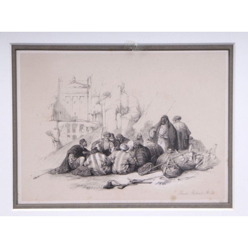 209 - After David Roberts RA (1896-1864) - Conference of Arabs at Wadi Moosa, Petra - lithograph, framed &... 