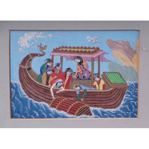 212 - Asian school - A Group of Figures in a Ceremonial Boat Retrieving a Casket from the Sea - gouache, f... 