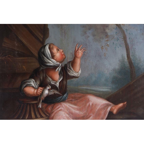 217 - Late 18th / early 19th century French school - A Young Girl Wearing a Pink Dress Playing with Doves ... 