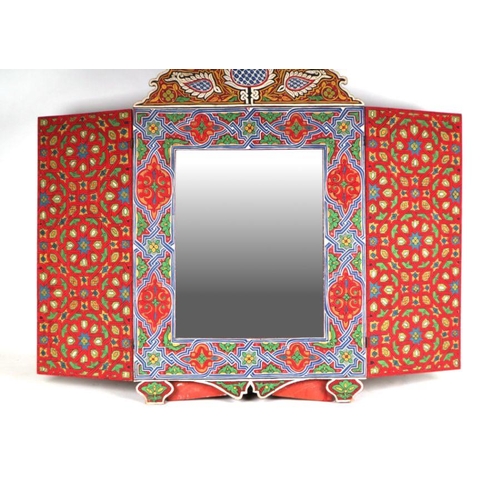 225 - An Indian painted wall mirror.  60cm by 105cm closed